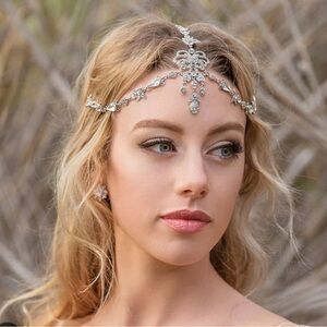 Silver crystal wedding headpiece frontal hair piece head piece chain